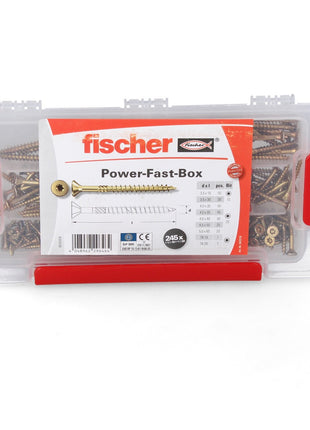 Fischer Power-Fast Box Set - 4x 245 Pièces 3,5 - 5 mm (4x 667005) tête fraisée avec double filetage Torx, zingué, passivé jaune