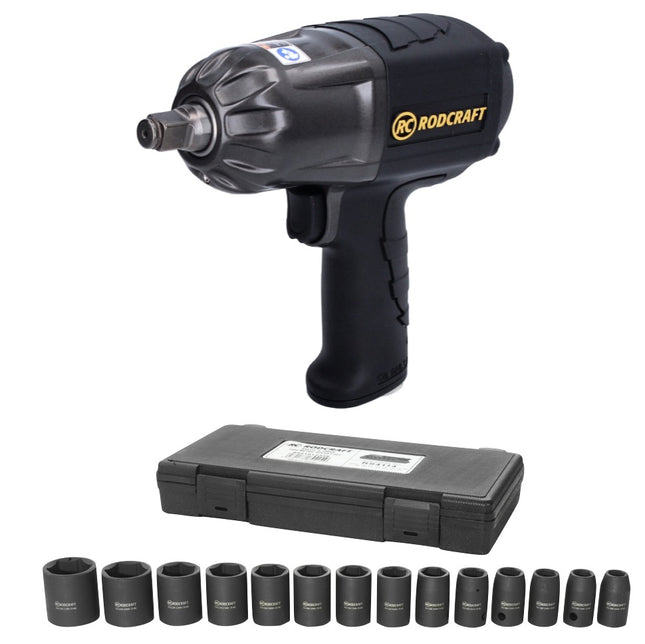 Rodcraft RC2277 Avvitatore ad impulsi 1300 Nm 1/2" + RS4114 Set di dadi a bussola 14 pz. 10 - 27 mm
