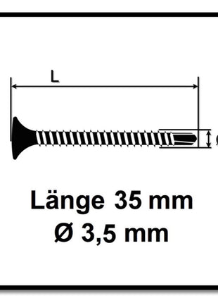 SPAX GIX-D vis pour cloisons sèches 3,5 x 35 mm 5000 pièces (5x 1991170350356) pointe de perçage phosphatée filetage complet tête trompette fente cruciforme H2