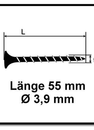 SPAX GIX-B tornillos para paneles de yeso 3,9 x 55 mm 2000 piezas (2x 1891170390556) rosca completa cabeza de trompeta punta de aguja ranura en cruz H2