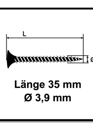 SPAX GIX-A tornillos para paneles de yeso 3,9 x 35 mm 5000 piezas (5x 1091170390356) rosca fina cabeza de trompeta ranura en cruz H2 punta de aguja fosfatada