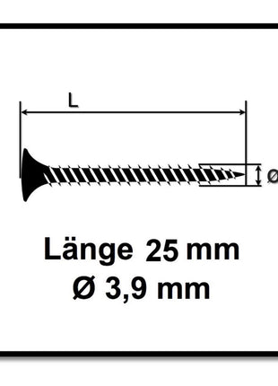 SPAX GIX-A tornillos para paneles de yeso 3,9 x 25 mm 2000 piezas (2x 1091170390256) rosca completa cabeza de trompeta ranura en cruz H2 punta de aguja fosfatada