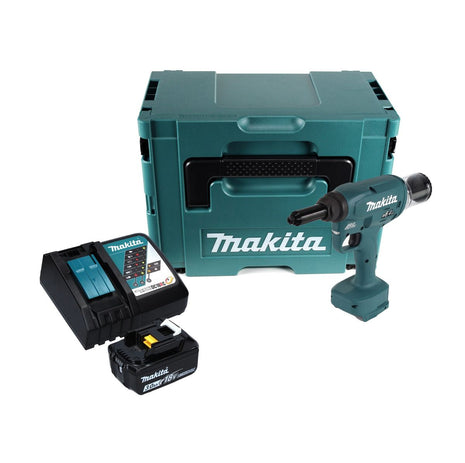 Makita DRV 250 RF1J Akku Blindnietsetzgerät 18 V 20 kN Brushless + 1x Akku 3,0 Ah + Ladegerät + Makpac