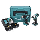 Makita DLX 2221 JX2 Akku Kombo Kit 18 V mit DHP 483 40 Nm + DTD 155 140 Nm Brushless + 2x Akku 3,0 Ah + Ladegerät + Bitset + Makpac