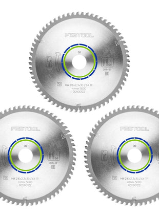 Festool Spezial Kreissägeblatt Set 3x HW 216 x 30 x 2,3 mm TF64 216 mm ( 3x 500122 ) 64 Zähne - Toolbrothers