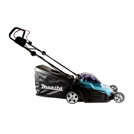 Makita DLM 432 PT2 Akku Rasenmäher 36 V ( 2x 18 V ) 43 cm Brushless + 2x Akku 5,0 Ah + Doppel Ladegerät + 1x Sichelmesser