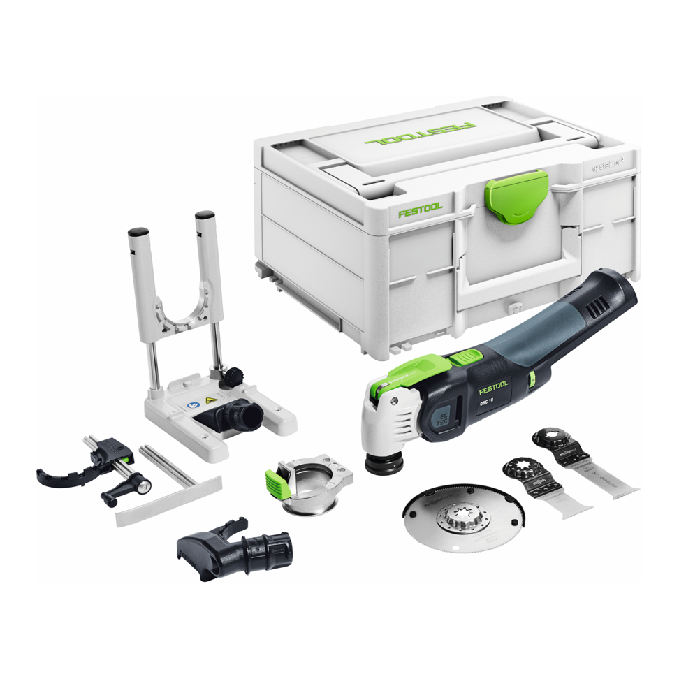 Festool VECTURO OSC 18 E-Basic Oscillatore a batteria 18V / Starlock Max ( 576592 ) Brushless + Set 7 accessori + Valigetta Systainer - senza batteria, senza caricabatterie ( successore del 574849 )
