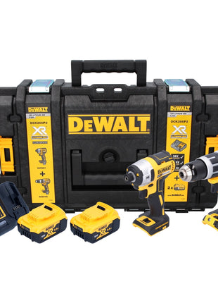 Paquete combinado de baterías DeWalt DCK 266 P2T Taladro de impacto DCD 796 de 18 V + herramienta de impacto DCF 887 + 2 baterías de 5,0 Ah + cargador + TSTAK