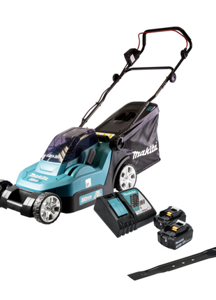 Cortacésped a batería Makita DLM 382 RF2 36 V (2x 18 V) 38 cm 40 l + 2x batería 3,0 Ah + cargador + hoz