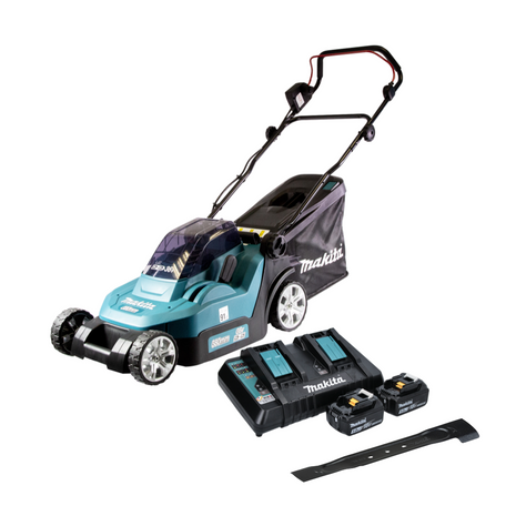 Rasaerba a batteria Makita DLM 382 PT2 36 V ( 2x 18 V ) 38 cm 40 l + 2x batteria 5,0 Ah + doppio caricatore + lama falciante