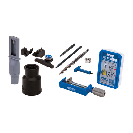 Dima per fori tascabili 720 PRO di KREG + stazione di base + dima di microforatura + trapano a colonna + punta + viti