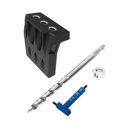 Dima per fori tascabili 720 PRO di KREG + stazione di base + dima di microforatura + trapano a colonna + punta + viti