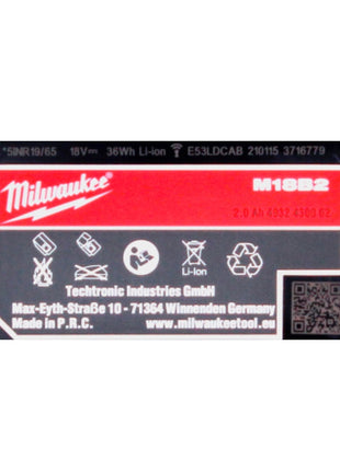 Milwaukee M18 B2 Akku Set 18 V 2x 2,0 Ah / 2000 mAh RED Li-Ion ( 2x 4932430062 )