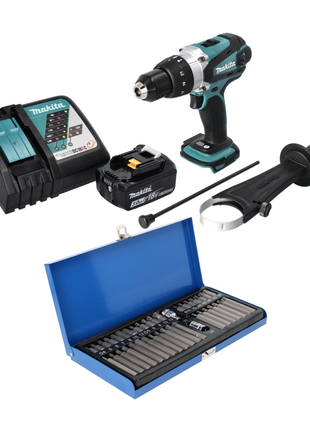 Makita DHP 458 RF1 Akku Schlagbohrschrauber 18 V 91 Nm + 1x Akku 3,0 Ah + Ladegerät + 40 tlg. Bit Set