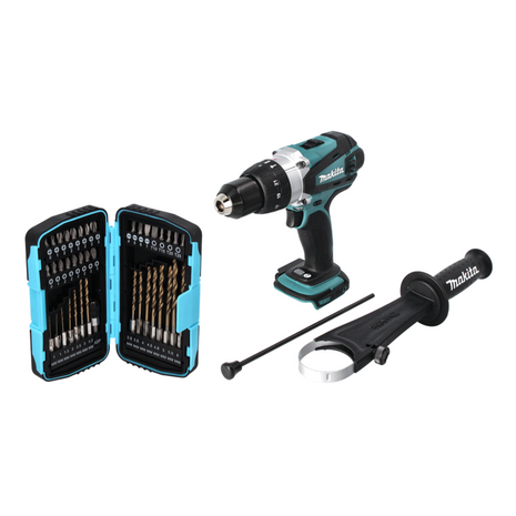 Taladro percutor inalámbrico Makita DHP 458 Z 18 V 91 Nm + juego de brocas de 40 piezas - sin batería, sin cargador