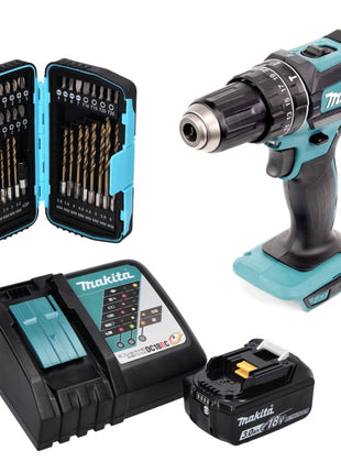 Taladro percutor inalámbrico Makita DHP 482 RF1 18 V 62 Nm + 1x batería 3,0 Ah + cargador + juego de brocas de 40 piezas