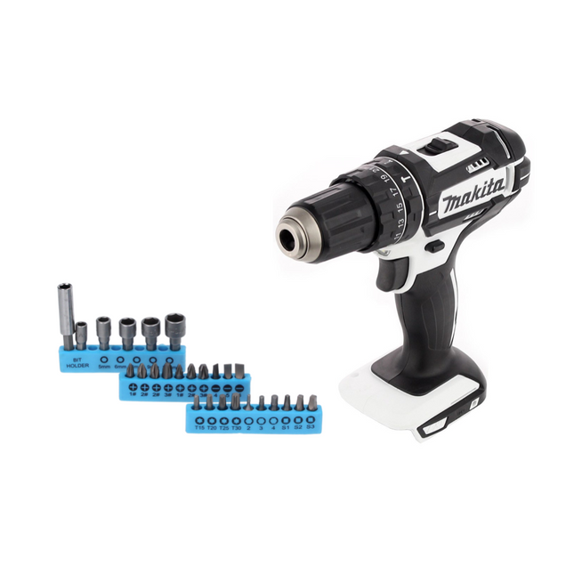 Makita DHP 482 ZW Akku Schlagbohrschrauber 18 V 62 Nm + 26 tlg. Bit Set - ohne Akku, ohne Ladegerät