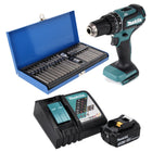 Taladro percutor inalámbrico Makita DHP 485 RF1 18 V 50 Nm sin escobillas + 1x batería 3,0 Ah + cargador + juego de puntas 40 piezas