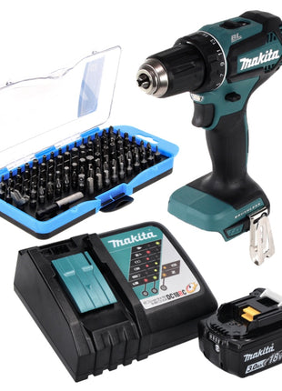 Makita DDF 485 RF1 taladro atornillador inalámbrico 18 V 50 Nm sin escobillas + 1x batería 3,0 Ah + cargador + juego de puntas de 100 piezas