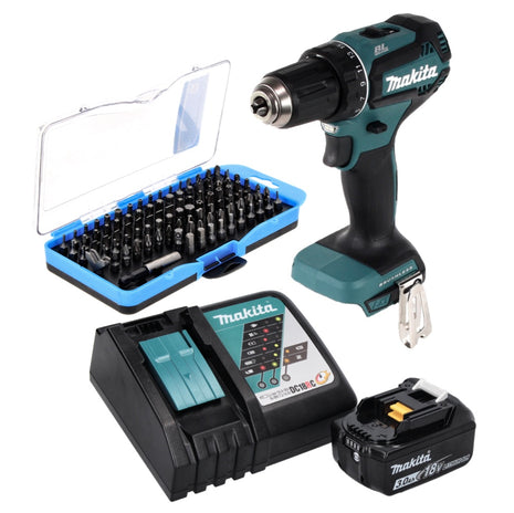 Makita DDF 485 RF1 Perceuse visseuse sans fil 50 Nm, 18 V, sans balais + 1x Batterie 3,0 Ah + Chargeur + Set d'embouts 100 pcs.