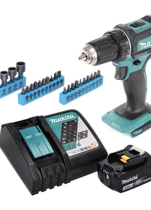 Makita DDF 482 RF1 Akku Bohrschrauber 18 V 62 Nm + 1x Akku 3,0 Ah + Ladegerät + 26 tlg. Bit Steckschlüssel Set