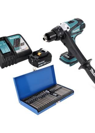 Makita DDF 458 RF1 taladro atornillador inalámbrico 18 V 91 Nm + 1x batería 3,0 Ah + cargador + juego de puntas 40 piezas