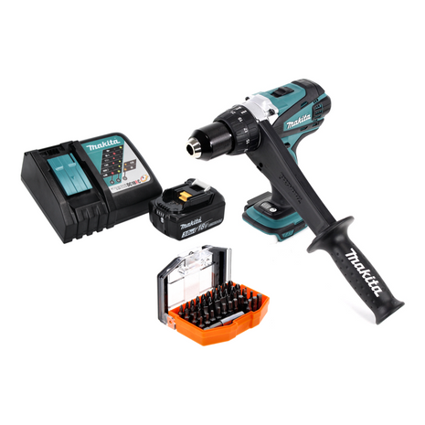 Makita DDF 458 RF1 Perceuse-visseuse sans fil 18 V, 91Nm + 1x Batterie 3,0 Ah + Chargeur + Set d'embouts, 44 pcs.