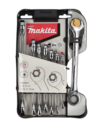 Makita Maulschlüssel Ringratschen Set 8 tlg. 8 - 19 mm ( B-65523 ) Schraubenschlüssel Satz