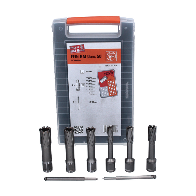 FEIN HM Ultra 50 Set frese a corona 8 pz. ( 63127276020 ) 3/4" Weldon 12 - 22 mm