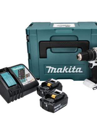 Makita DHP 484 RFJ W Akku Schlagbohrschrauber 18 V 54 Nm Brushless Weiß + 2x Akku 3,0 Ah + Ladegerät + Makpac