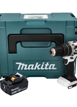 Makita DHP 484 T1J W Perceuse-visseuse à percussion sans fil 18 V 54 Nm Brushless + 1x Batterie 5,0 Ah + Makpac - sans chargeur