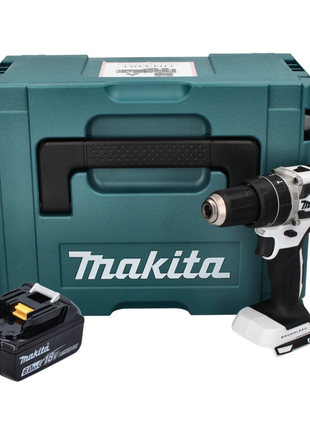 Makita DHP 484 G1J W Taladro percutor inalámbrico 18 V 54 Nm sin escobillas blanco + 1x batería 6,0 Ah + Makpac - sin cargador