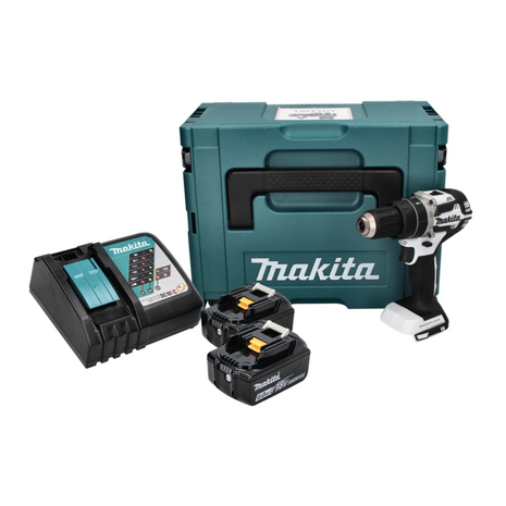 Makita DHP 484 RGJ W Perceuse-visseuse à percussion sans fil 18 V 54 Nm Brushless + 2x Batteries 6,0 Ah + Chargeur + Makpac