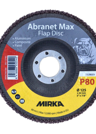 Mirka Abranet Max Disco de láminas T29 set 125 mm 22 mm ALOX 80 40 piezas (40x 8896700180) disco dentado para aluminio, materiales compuestos, pintura