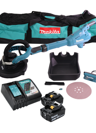 Makita DSL 800 RTX Akku Langhalsschleifer 18 V 225 mm Brushless + 2x Akku 5,0 Ah + Ladegerät + Zubehör + Tasche