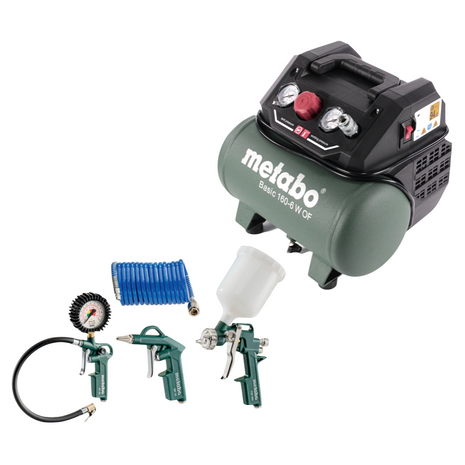 Metabo Basic 160-6 W OF Kompressor 900 W 8 bar ( 601501000 ) + 4 tlg. Zubehör Set