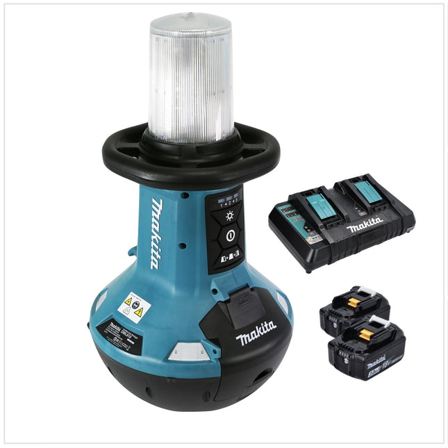 Makita DML 810 PF Luce LED portatile a batteria 18 / 36 V ( 2 x 18 V ) 5500 lm IP54 + 2x batteria 3,0 Ah + doppio caricabatterie