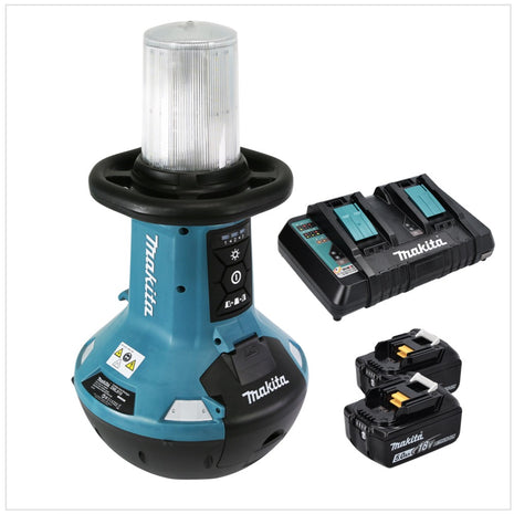 Makita DML 810 PT Akku LED Flächenlicht 18 / 36 V ( 2 x 18 V ) 5500 lm IP54 + 2x Akku 5,0 Ah + Doppelladegerät