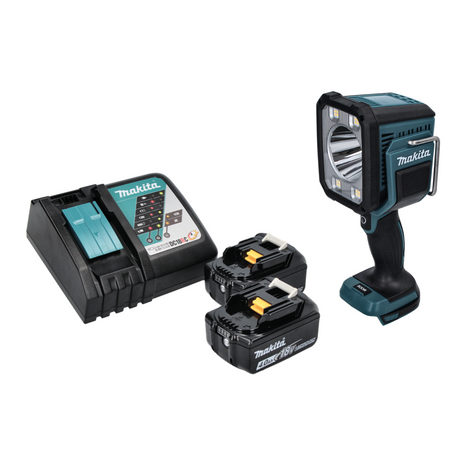 Makita DML 812 RM Torcia portatile LED a batteria 18 V 1250 lm + 2x batteria ricaricabile 4,0 Ah + caricatore