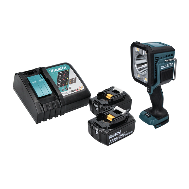 Makita DML 812 RT Akku LED Handstrahler Taschen Lampe 18 V 1250 lm + 2x Akku 5,0 Ah + Ladegerät