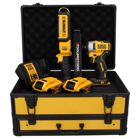 DeWalt DCF 809 P2 TX Akku Schlagschrauber 18 V Brushless + DCL 050 Akku Lampe 18 V + 2x Akku 5,0 Ah + Ladegerät + Gliedermaßstab + TX Koffer