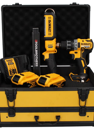 DeWalt DCD 791 P2 TX Akku Bohrschrauber 18 V 70 Nm Brushless + DCL 050 Akku Lampe 18 V + 2x Akku 5,0 Ah + Ladegerät + Gliedermaßstab + TX Koffer