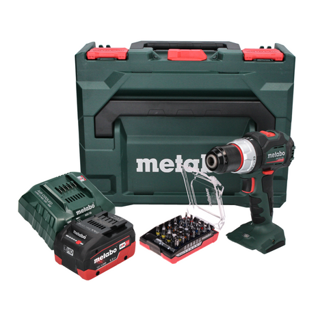 Taladro percutor a batería Metabo SB 18 LT BL 18 V 75 Nm sin escobillas + 1x batería 5,5 Ah + cargador + juego de puntas 32 piezas + metaBOX