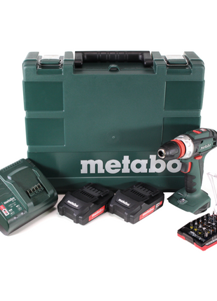 Metabo BS 18 Quick Akku Bohrschrauber 18 V 48 Nm + 2x Akku 2,0 Ah + Ladegerät + 32 tlg. Bit Set + Koffer