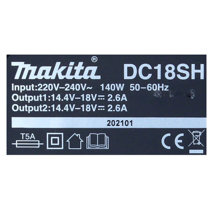 Caricabatterie doppio Makita DC 18 SH 14,4 V - 18 V LXT 2,6 A corrente di carica ( 199687-4 )