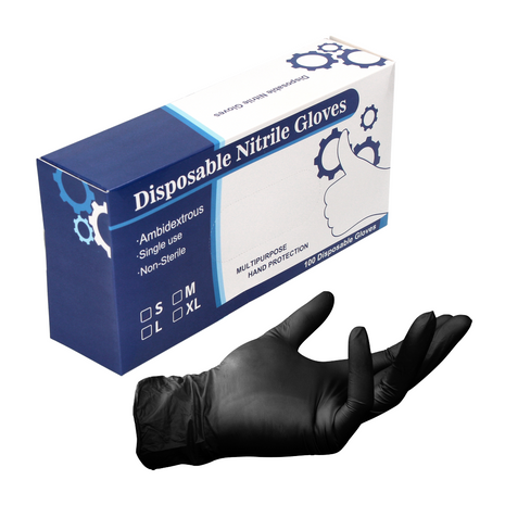 Guantes desechables de nitrilo negro / negro 100 piezas talla S / pequeño - no esterilizados