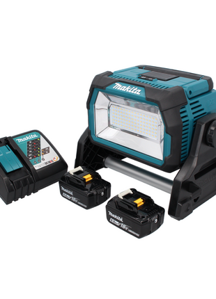 Makita DML 809 RG Foco de construcción LED con batería 18 V 10000 lm + 2x baterías 6,0 Ah + cargador