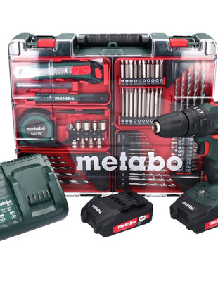 Metabo SB 18 set Perceuse à percussion sans fil 18 Volt 48 Nm (602245880) + 2x Batteries 2,0 Ah + Chargeur + Jeu de 88 forets + Coffret de transport