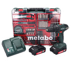 Metabo SB 18 Set Akku Schlagbohrschrauber 18 Volt 48 Nm ( 602245880 ) + 2x Akku 2,0 Ah + Ladegerät + 88 tlg. Bit Bohrer Set + Koffer