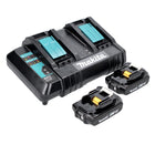 Kit di alimentazione Makita 18 V con 2x batteria BL 1820 B 2,0 Ah ( 197254-9 ) + caricabatterie doppio DC 18 SH ( 199687-4 )